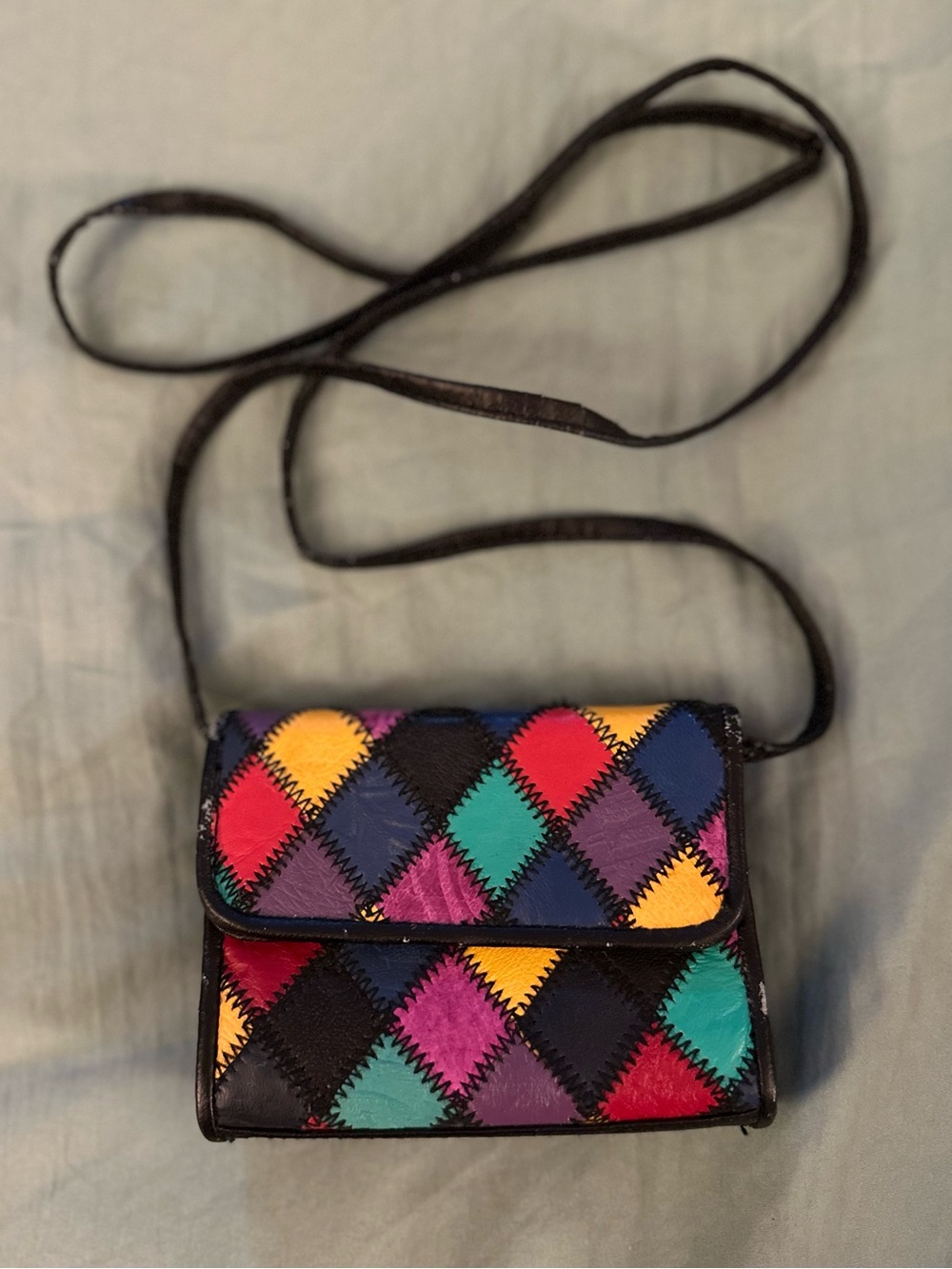 Vintage Colorblock Diamond Patch Crossbody Bag - Multicolor